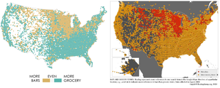 Illustration for article titled Maps of Where Bars Outnumber Grocery Stores